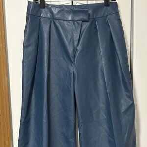 Slate Blue Faux Leather Wide Leg Pants Women’s Extra Large Pleated NWOT
